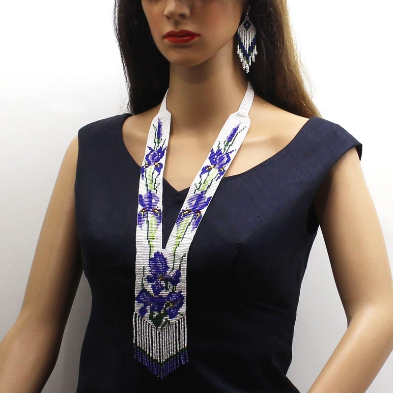 Native Tribal Style Long Statement Beaded Necklace for Women Handmade